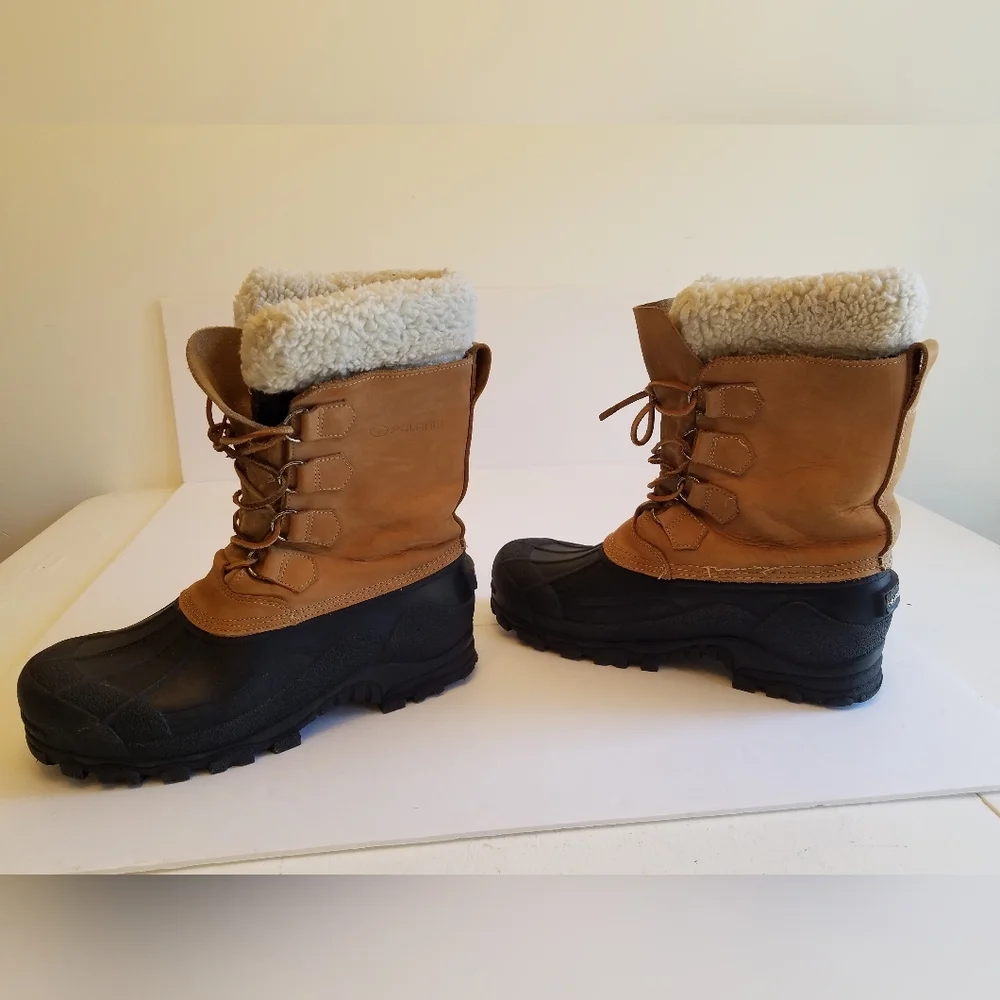 Polaris Men's Leather Insulated Boots Lined Sherpa Trim Size 8 Black Tan